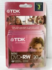 TDK Mini DVD-RW Rewriteable 30 Min 1.4 GB 3 Pack FACTORY SEALED NOS FS picture