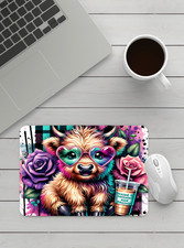 Handmade Designed Cute Higland Cow with Funny Quote Mousepad. picture