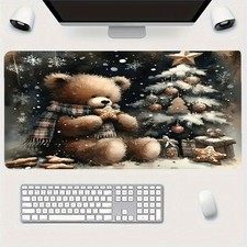Cute Bear-Themed Holiday Mouse Pad Featuring a Checkered Scarf And Gingerbread picture