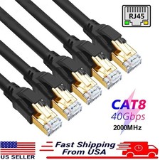 Cat 8 RJ45 Ethernet Cable 40Gbps Patch LAN Network Gold Plated Black 6.5FT-50FT picture