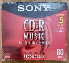 Blank SONY CD-R New/Sealed 5 Pack Recordable In Slim Jewel Cases Audio Music 80 picture