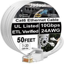 [UL Listed Cat6 Ethernet Cable 50 ft with Clips 10Gbps PoE++, White picture