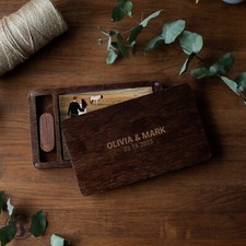 Personalized Wood USB Flash Pen Drive Box Bundle Wedding Photography Ads logo picture