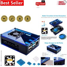 Raspberry Pi 4 Case with Cooling Fan & Heatsinks - Elegant Black/Blue Design picture