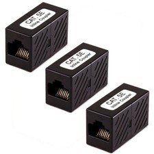 3x RJ45 Cat5e Network LAN Ethernet Coupler Straight Cable Joiner Extender Black picture