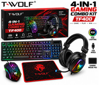 T-WOLF TF400 RGB Gaming Keyboard Mouse Headset Mic Mouse Pad 4-in-1 PC Kit picture