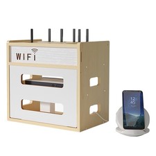 Wooden Router Shelf, Desktop WiFi Router Storage Box Modem Rack, Power Router... picture
