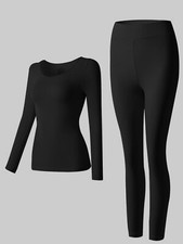 New Womens Ultra-Soft High Stretch Fleece Lined Thermal Underwear Set Long Johns picture