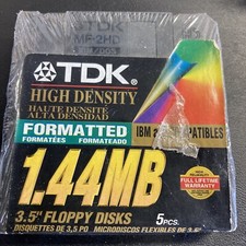 TDK 3.5INC 1.44MB IBM FORMATTED HIGH DENSITY FLOPPY DISKS 5 PACK NEW SEALED picture