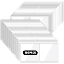 100 Packs Adhesive Label Storage Bin Pockets Clear Plastic Index Card Pockets... picture