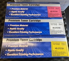 Lot 3 Premium Toner Cartridges Re manufactured NIB HE-CF213A HE-CF210X HE-CF212A picture