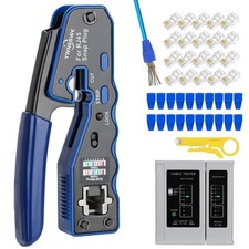 RJ45 Crimp Tool Kit Pass Thru Ethernet Crimper for Cat5e Cat6 Cat6a 8P8C Modular picture