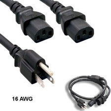 Kentek 3Ft NEMA 5-15P to IEC-60320-C13 x2 Power Extension Y-Cable 16AWG 13A 125V picture