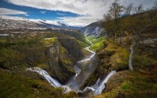 Landscape nature waterfall canyon river norway trees Custom Gaming Mat Desk picture