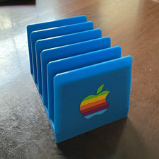 Blue Plastic Desktop Organizer/ Floppy Disk Holder w/ Vintage Apple Rainbow Logo picture