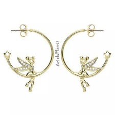 Disney Parks Peter Pan Tinker Bell Hoop Gold Tone Half Hoop Earrings picture