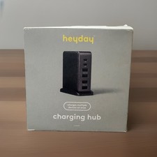 heyday Multi-Port Desktop Charging Hub USB-C & USB-A Station Black Saffiano NIB picture