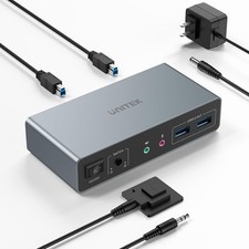 UNITEK KVM Switch Dual Monitor HDMI DP 4K@60Hz 3 USB Ports 2PC Audio Sharing picture