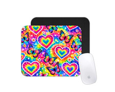 Butterflies & Hearts Mouse Pad - Tie Dye Colorful Theme Cute Desk Mat Gift picture