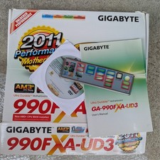 990FX AM3 + Gigabyte Ga-990fxa-ud3 with IO shield motherboard box manual TESTED picture