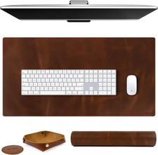 Elizo Real Leather Desk Mat Set (32x16) Large Desk Cover Desk Blotter Protector picture