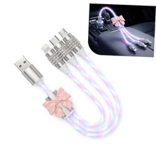 3 in 1 Cute Bow Car Multi Charging Cable, Rhinestone Glowing Light 1 PC Pink picture