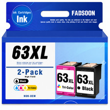 FADSOON® 63XL 2-Pack (B/Tri) Ink Cartridges for HP Envy 4520 4512 OfficeJet 4650 picture