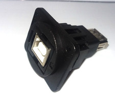 Adapter Connector USB-B, Receptacle To USB-A Plug Panel Mount, Flange picture