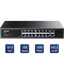 Aumox SG518P 18-Port Ethernet Gigabit Switch w/ 16-Port PoE & 2 Uplink Port New picture