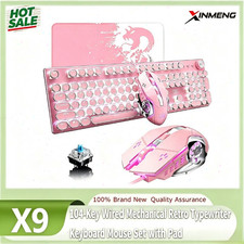 Xinmeng X9 104-Key Wired Mechanical Retro Typewriter Keyboard Mouse Set with Pad picture