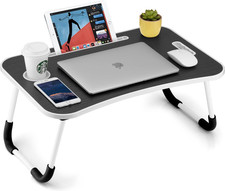 Mesa Portatil Plegable Ordenador con Ranura Vaso Asa Trabajo Negro picture