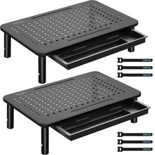 BONTEC 2 Pack Adjustable Monitor Stand Riser with Drawer, Ergonomic 2P, Black picture
