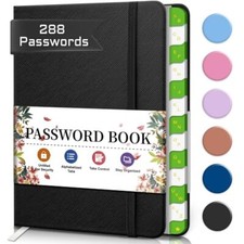 Password Book Small, Password Keeper Book with Alphabetical Tabs, Black picture