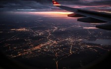 Landscape airplane window cityscape clouds aerial view Custom Gaming Mat Desk picture