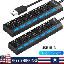 USB Hub 7 Port On/Off Switch High Speed Splitter AC Adapter Cable PC Laptop Lot picture