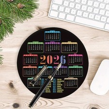 Round 2026 Calendar Mouse Pad Non-Slip Rubber Desk Mat Office Home Decor Gift picture