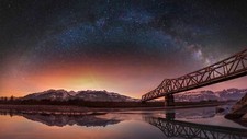 Landscape lake bridge stars switzerland sky reflection Custom Gaming Mat Desk picture