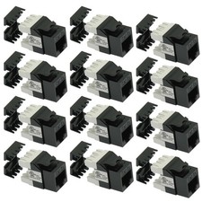 12 Pcs Cat5e RJ45 Network LAN Ethernet Keystone Jack 180° 110 Punch Down Black picture