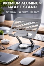 Adjustable Tablet Stand with 360°Rotating Base, Aluminum Dual-Rod Support,Silver picture