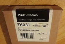 01-2024 GENUINE EPSON T6031 PHOTO BLACK 220ml INK STYLUS PRO 7800 9800 7880 9880 picture