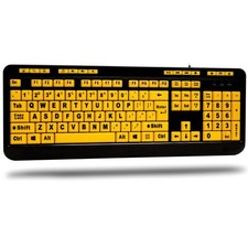 AKB-132UY Luminous 4X Large Print Multimedia Desktop USB Keyboard Black Yellow picture