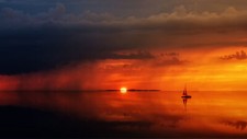 Landscape sunset water sea sailing ship low Custom Gaming Mat Desk picture