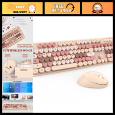 Cute Retro Wireless Keyboard & Mouse Set for PC - Vintage Typewriter Style picture
