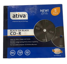 ATIVA BLACK ON BLACK CD-R DISCS 5 PACK RECORDABLE CD  700 MB Sealed New picture