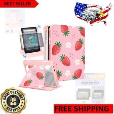 Girly Strawberry Folio Cover with Rotating Stand for Kindle Fire HD 8 - Women... picture