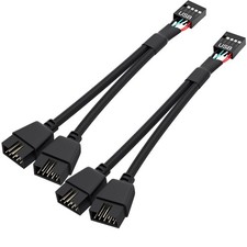 OwlTree 2 Pack Motherboard USB 2.0 to Dual 9 Pin Extension, 6.3 inches, Black  picture