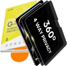 2 Pack 360° Privacy Screen Protector for 13 Inch iPad Pro, Anti-Spy Tempered Gla picture