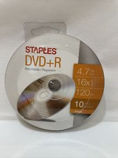Staples DVD-R Recordable Discs 10 Pack 4.7 GB 120 Min 16x Speed New Factory Seal picture