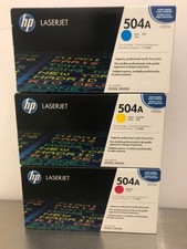LOT (3) HP 504A Toner Cyan CE251A Yellow CE252A Magenta CE253A Set picture