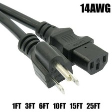 1 - 25Ft Foot 14AWG Premium 5-15P to C13 PC TV Monitor Computer Power Cord Cable picture